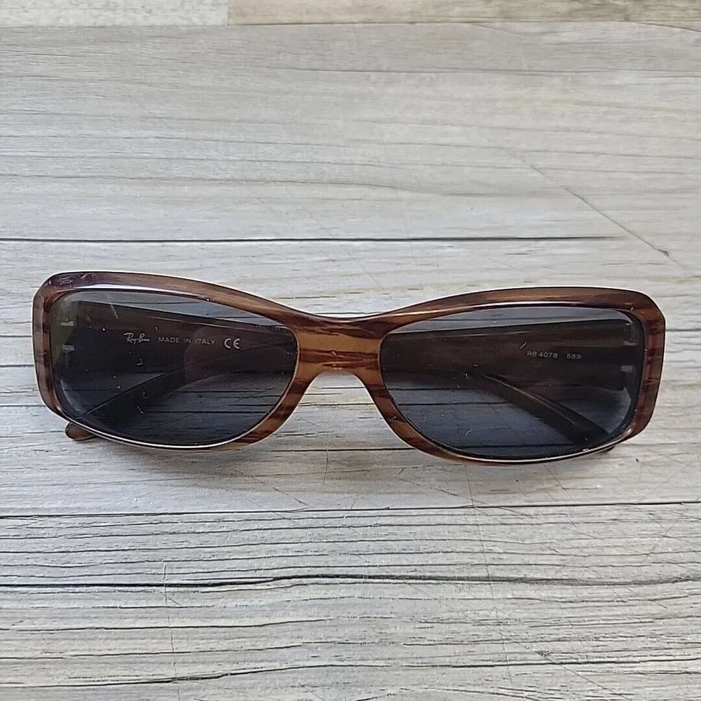 Ray‎ Ban RB 4078 642 Sunglasses FRAMES ONLY Brown Striped Rectangle Italy
